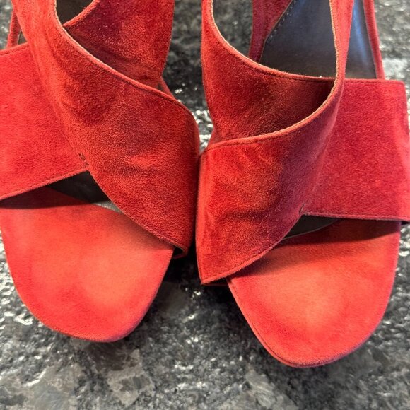 Diane von Furstenberg red suede slingback peep toe heels size 8.5M - Picture 6 of 12